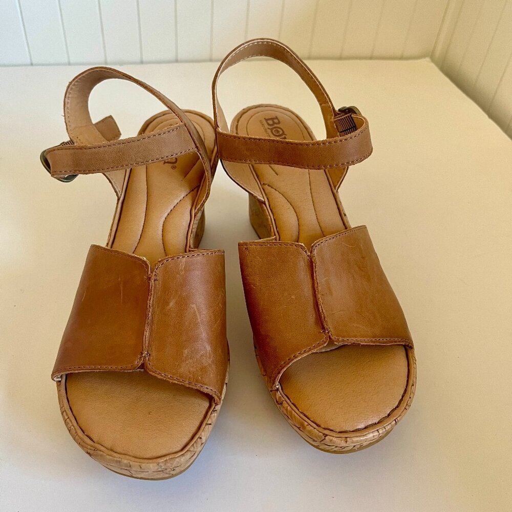Born Agnio Tan Open Toe Wedge Sandals Size 7 - Picture 2 of 6